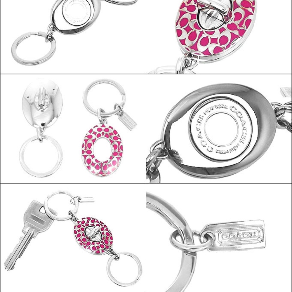 NEW Coach Embossed Pink enamel Key Chain Ring - Picture 3 of 3